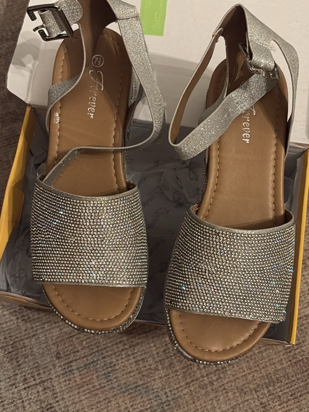 Amazon Silver Glitter Rhinestone Ankle-Strap Sandals